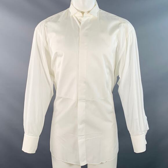 ERMENEGILDO ZEGNA S Cream Textured Wingtip French Cuff Tuxedo Long Sleeve Shirt - Picture 1 of 10